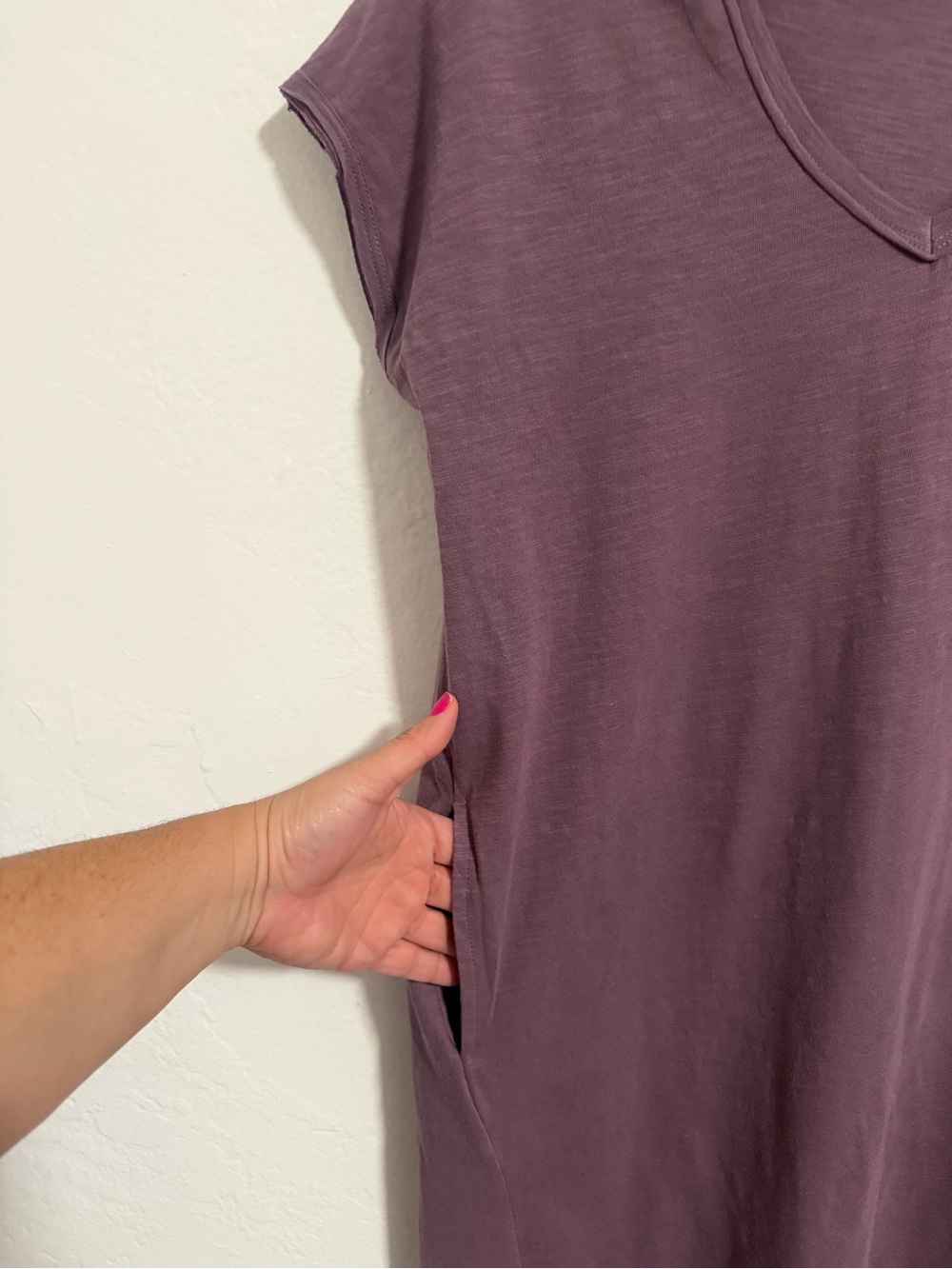 Pact Organic Cotton Purple V-Neck Pocket T-Shirt Dress Size Medium - Picture 6 of 7
